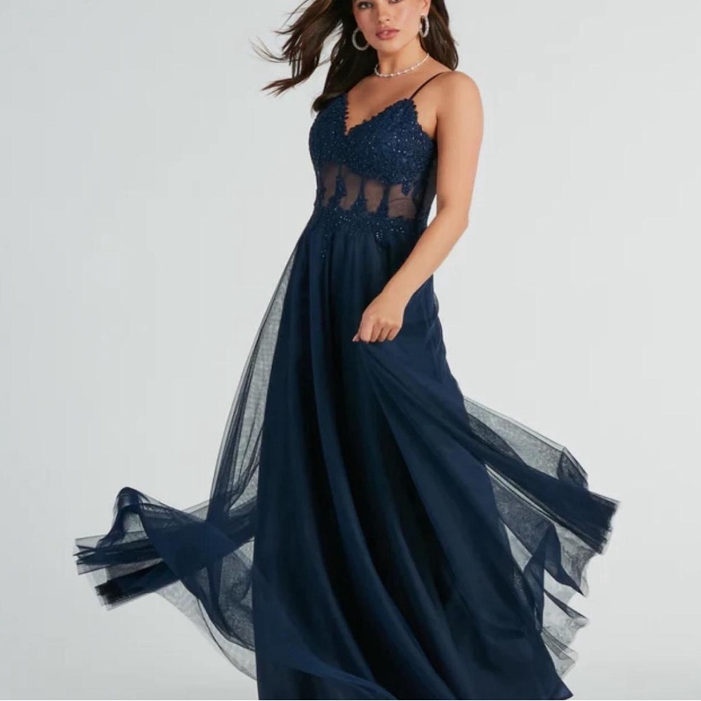 “jaci rhinestone embroidered mesh formal dress” from windsor! prom dress